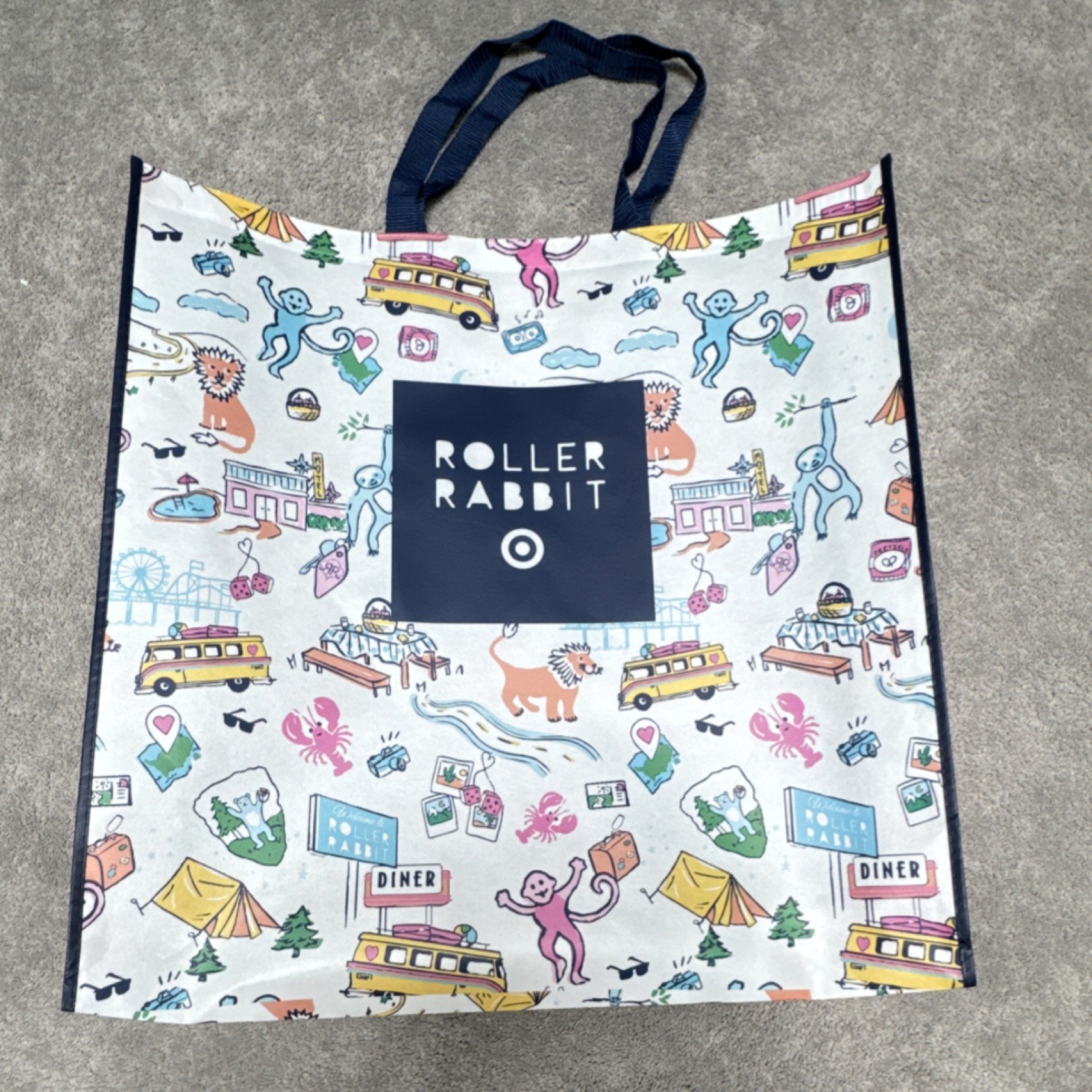 Roller Rabbit Foldable Multicolor All-Over Reusable Shopping Bag