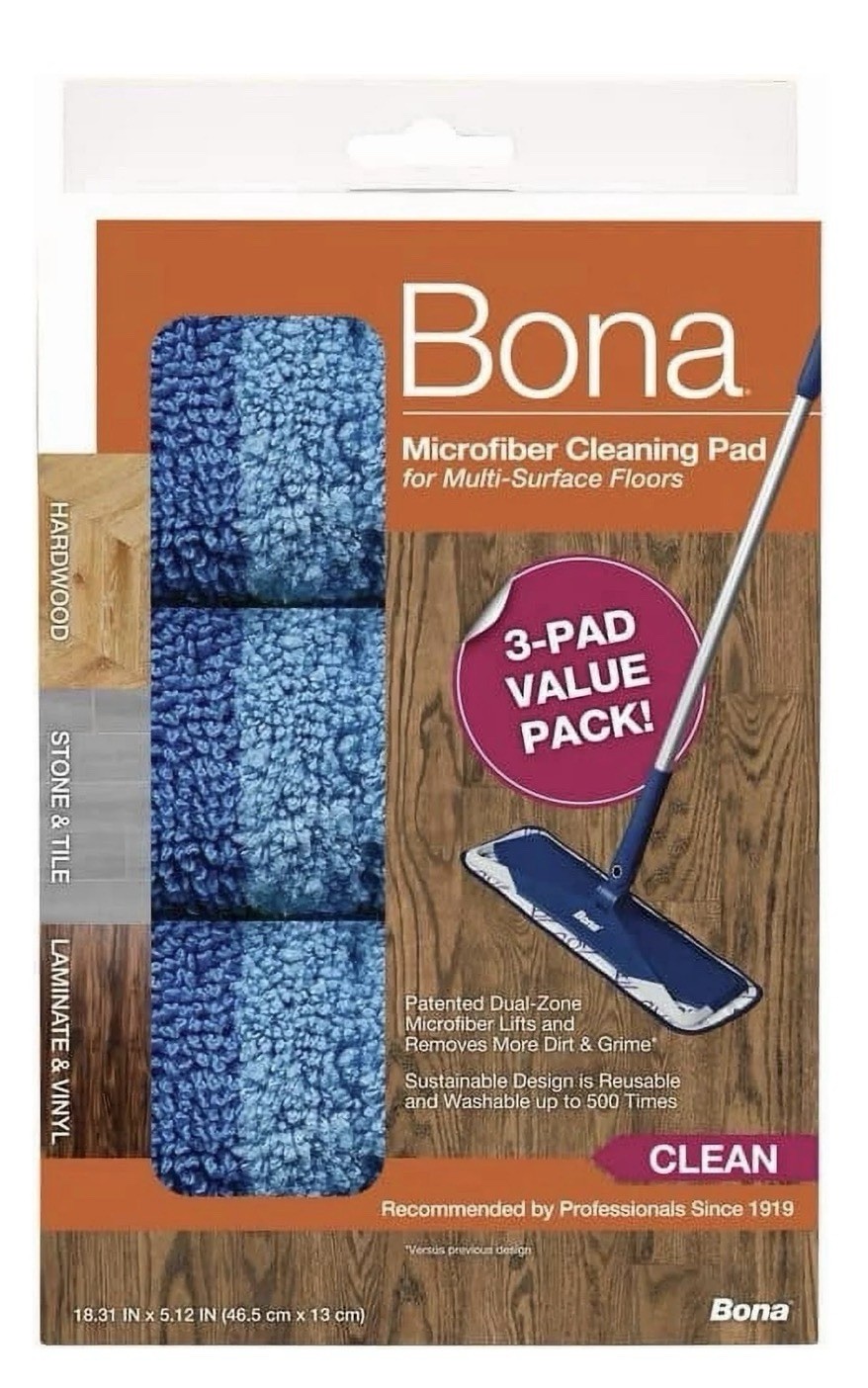 Bona Cleaning Microfiber Mop Pad  Blue - Pack of 3 | 1017667 (5.12 x 18.31 in.)