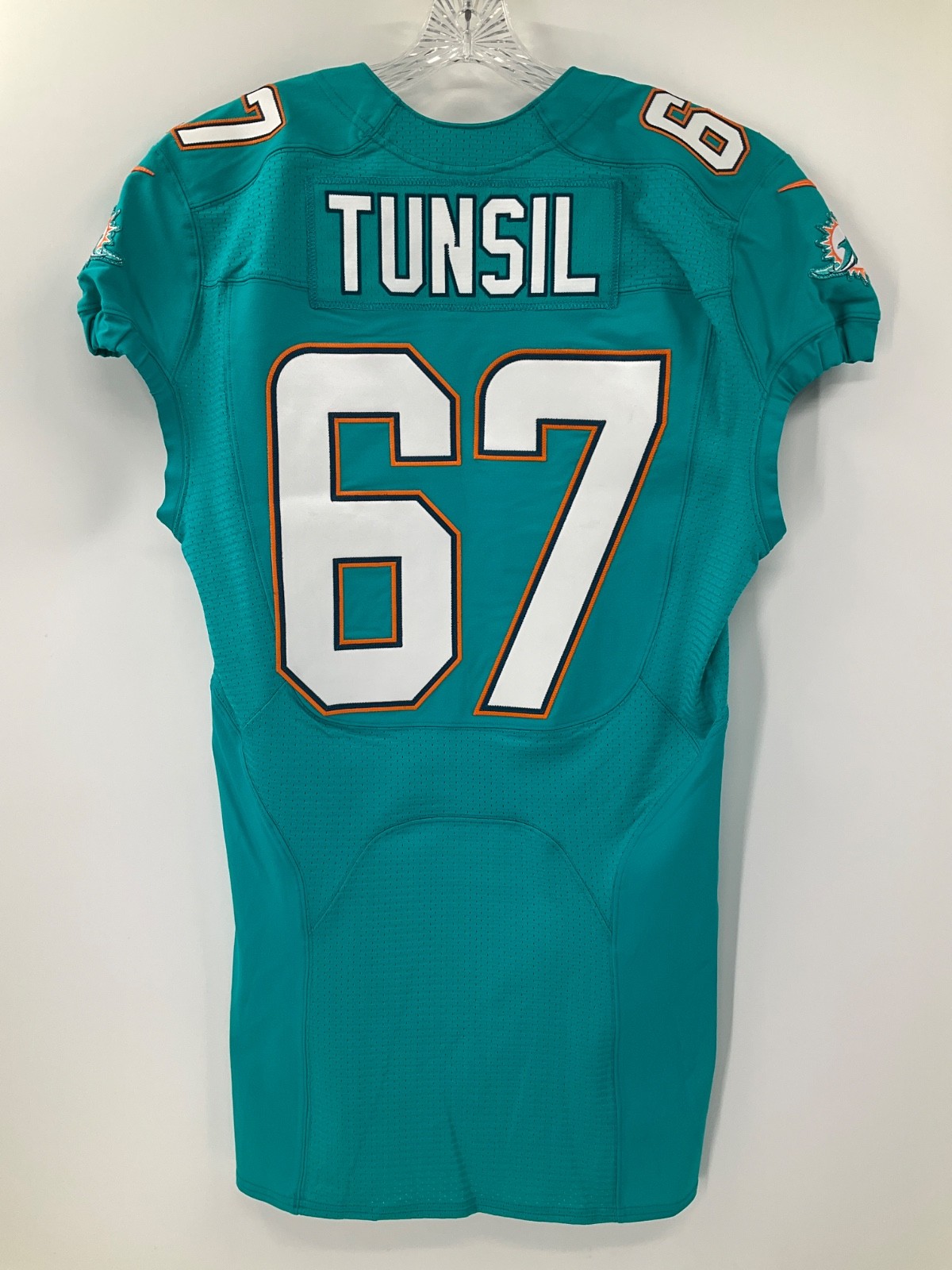 #67 LAREMY TUNSIL MIAMI DOLPHINS NIKE GAME USED AQUA JERSEY SZ-42 YR-2016