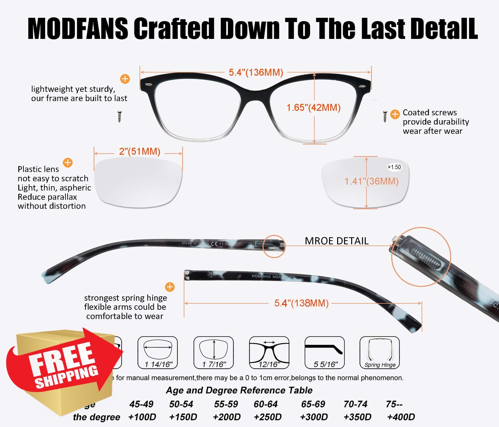 MODFANS 3 Pair Round Reading Glasses 3.75 Spring Hinge Men Women Stylish