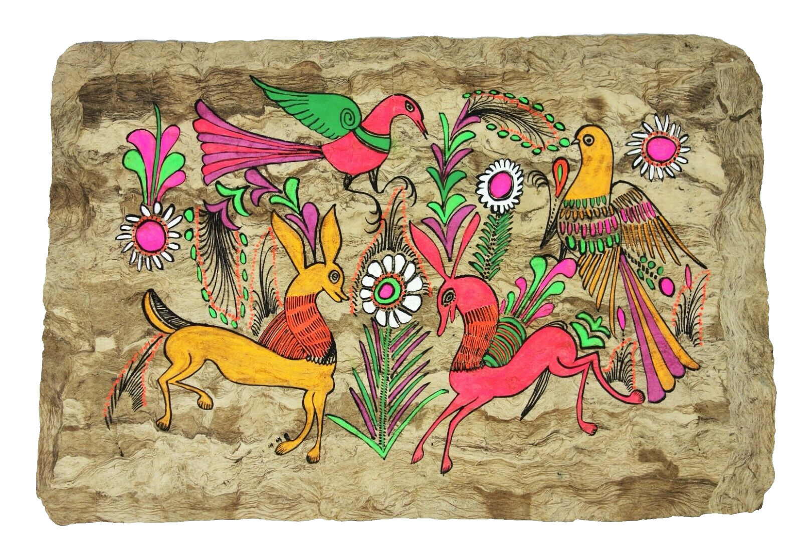 Natural Fiber Textile Paper‌‌‌ Art Pic Native Tribal Peace Doves Animals Mystic