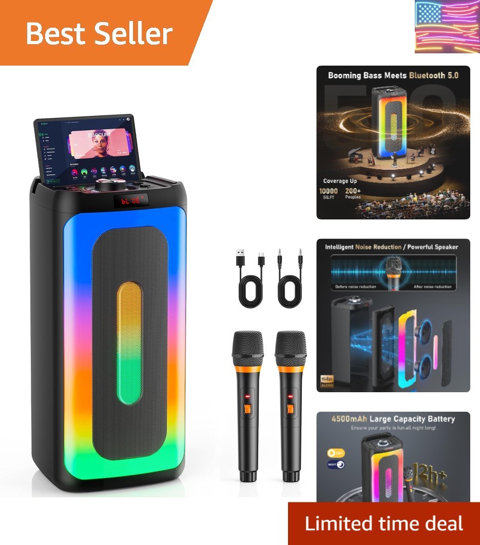 Karaoke Machine with 2 Wireless Microphones, Portable Bluetooth 5.3 Karaoke S...