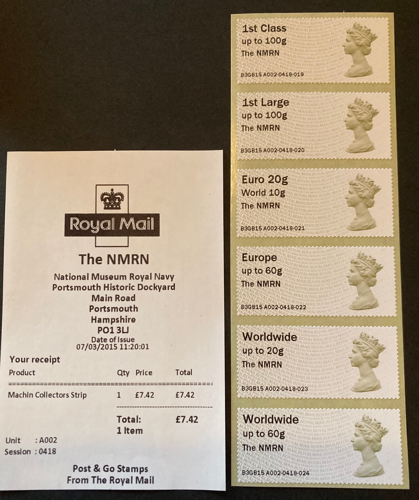 NMRN MACHIN NDC THE NMRN O/P MARCH 2015 A002 Collector Strip  POST GO  FV £18.45