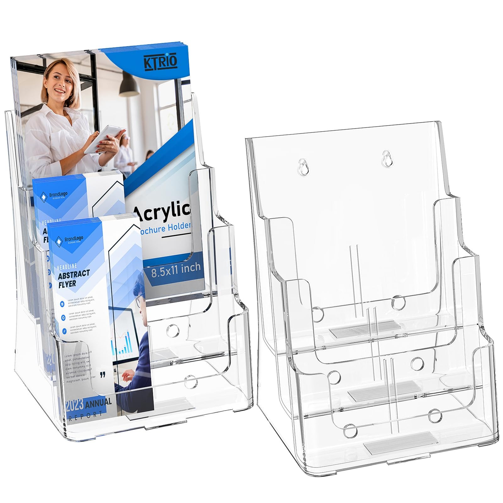 KTRIO Acrylic Brochure Holder 8.5x11, 3-Tier Literature Organizer w/Divider