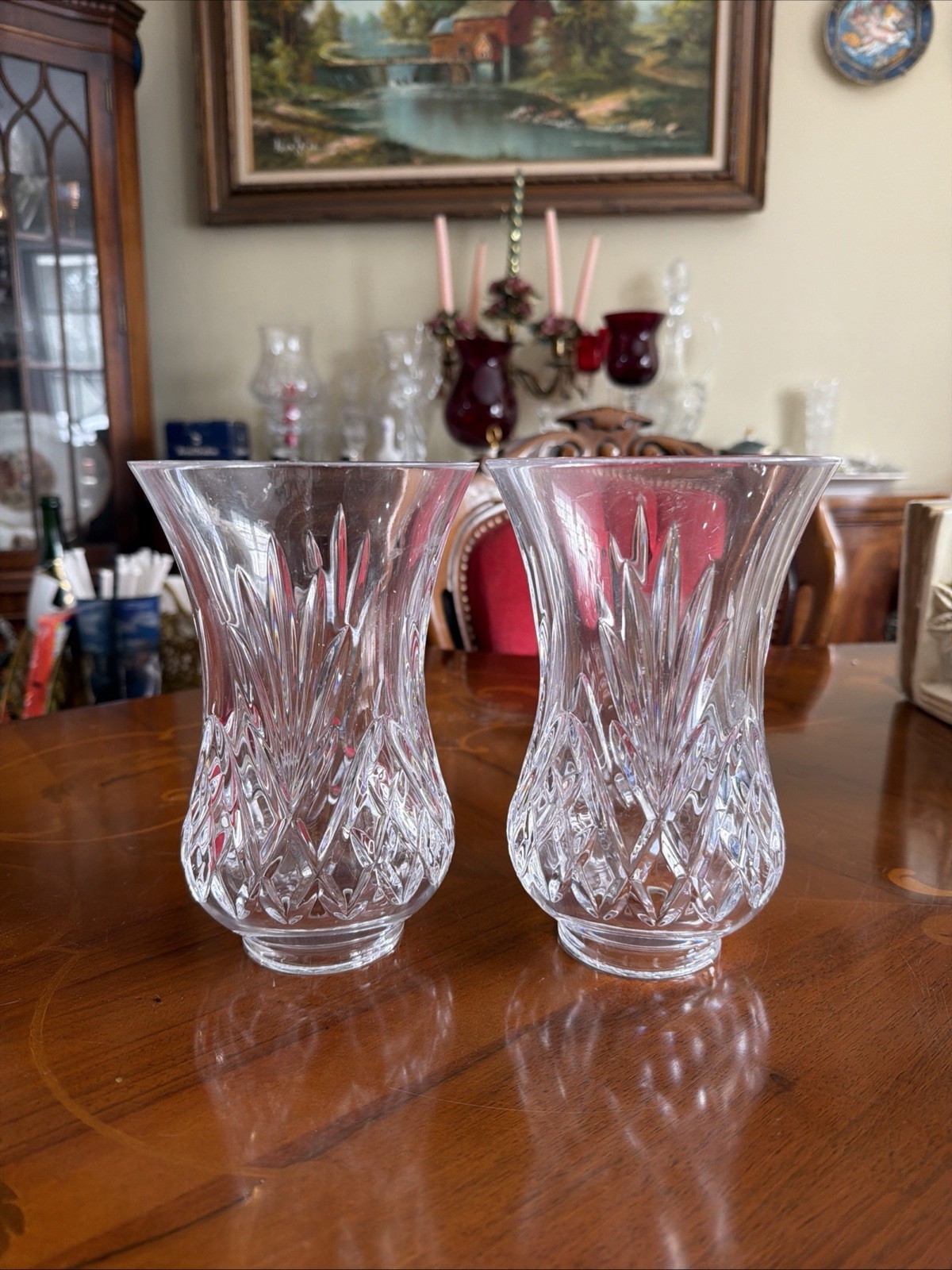 Waterford Crystal Lismore Hurricane Lamp Globe Dome Shade set of 2