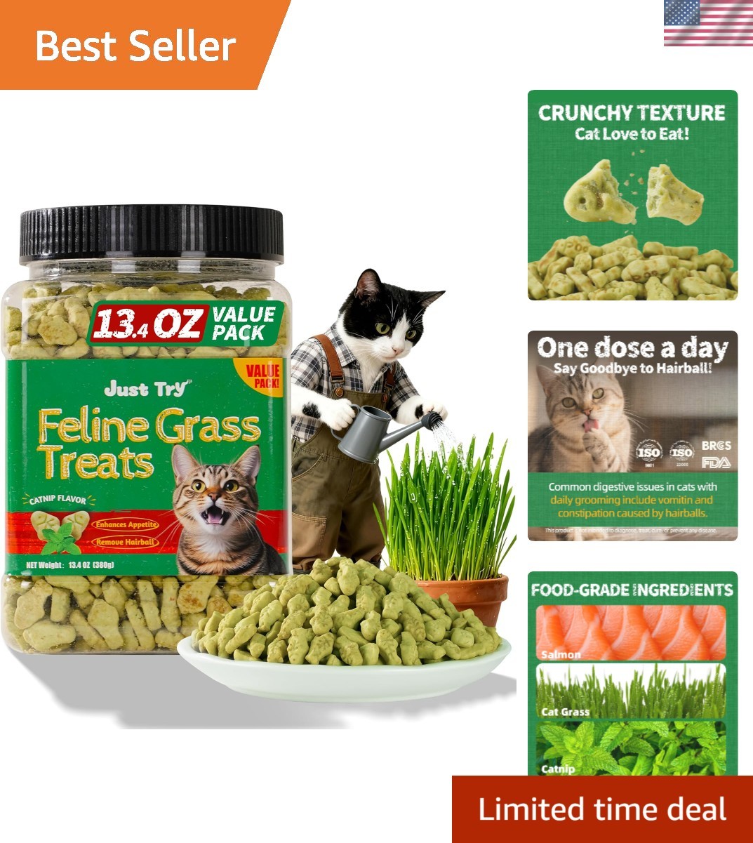 13.4 OZ Cat Treats for Indoor Cats Hairball Control Natural Salmon Healthy Cat G