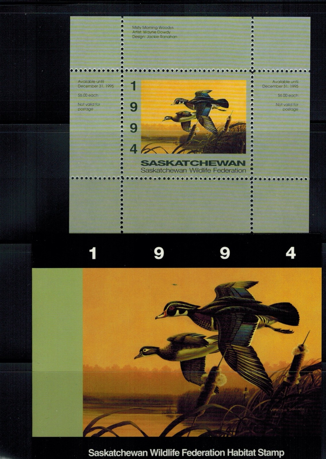 Canada Saskatchewan Duck Wildlife Habitat Conservation Stamp 1994 #SW5 MNH