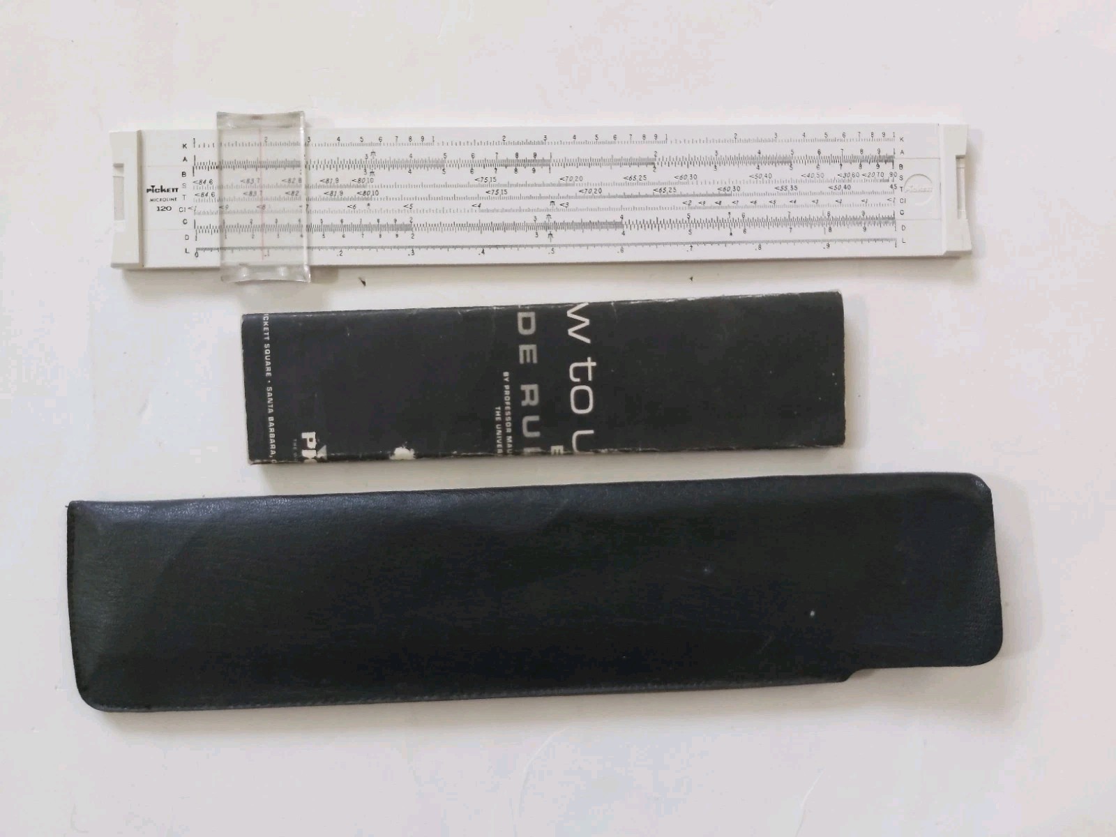 Vintage Pickett Microline 120 Slide Rule With Original Leather Case And Manual 