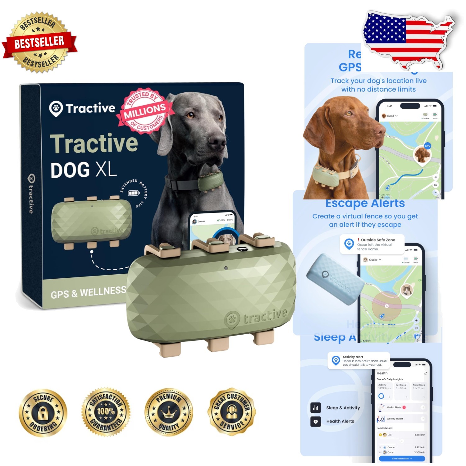 XL Smart Dog GPS Tracker - Real-Time Live Pet Tracking, Vital Signs, Geo-Fenc...