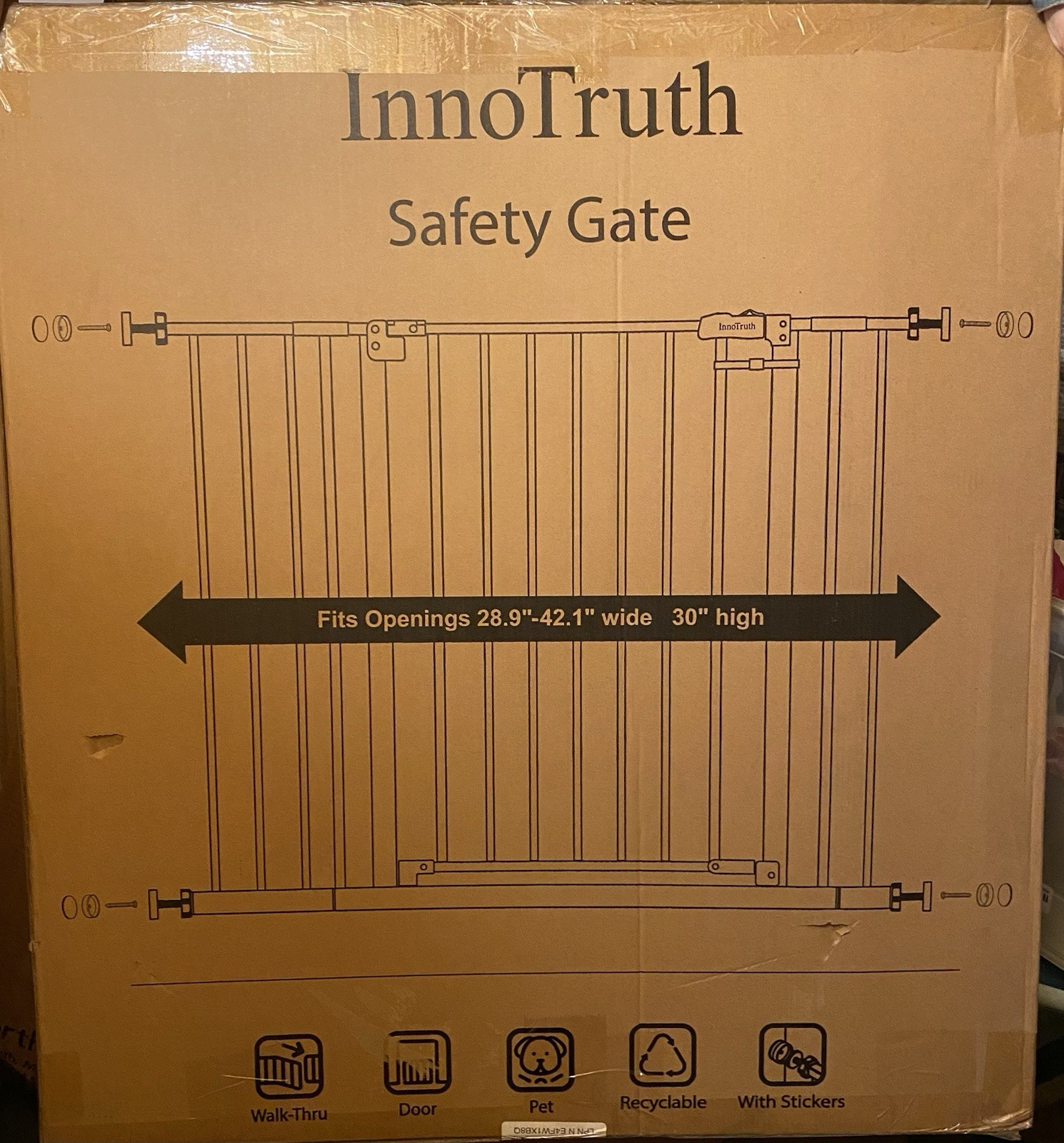 InnoTruth Safety Gate Walk-Thru Door Pet 28.9"-42.1" Wide 30" High