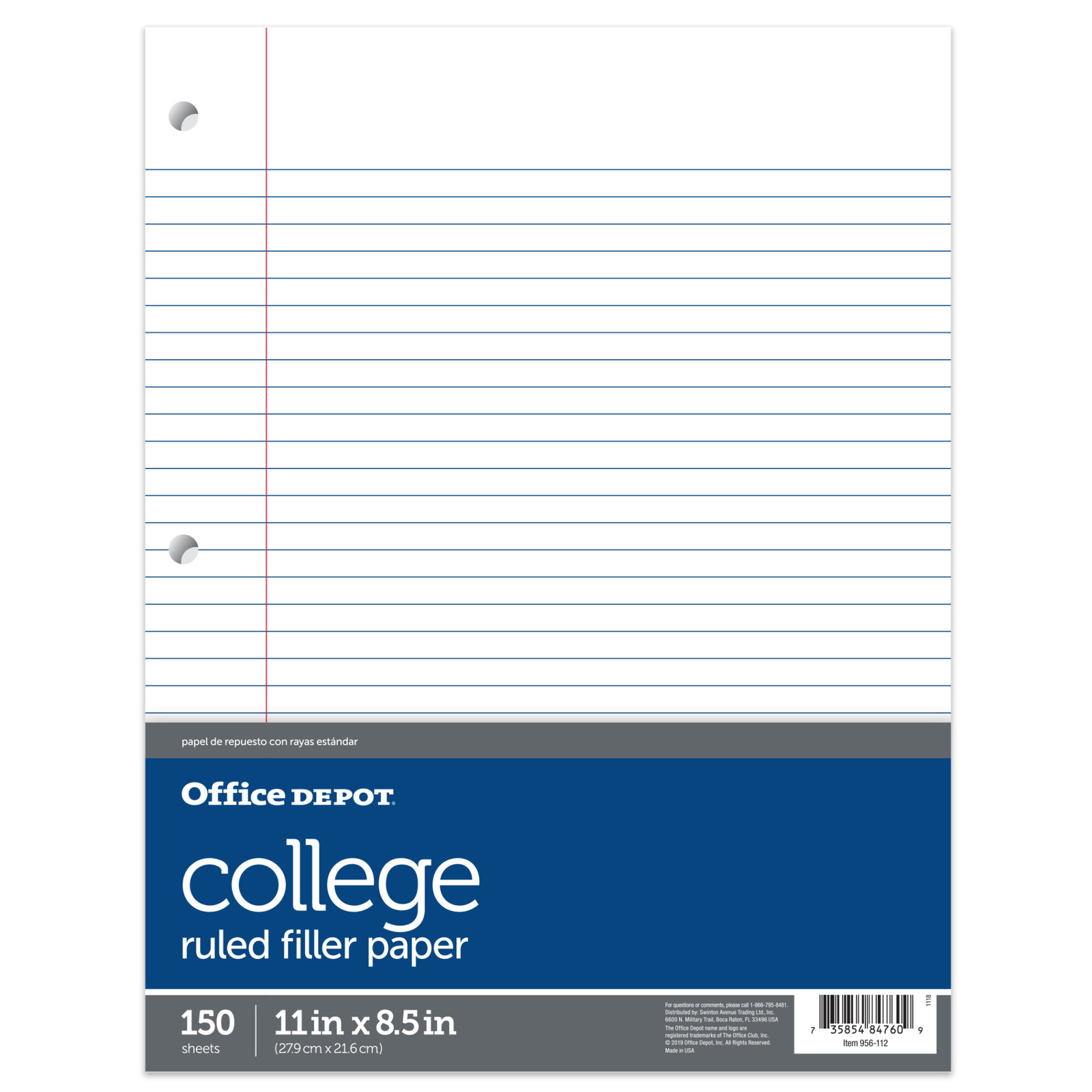 Office Depot Notebook Filler Paper, College-Ruled, 8 1/2" x 11", 150-Pack