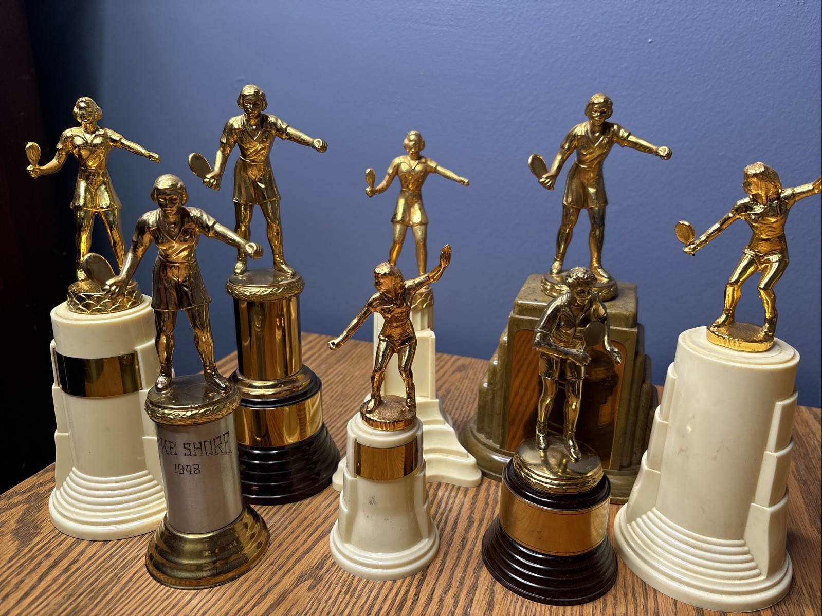 Vintage Original 1940s / 50s Bakelite Women’s Ping Pong Table Tennis Trophies x8