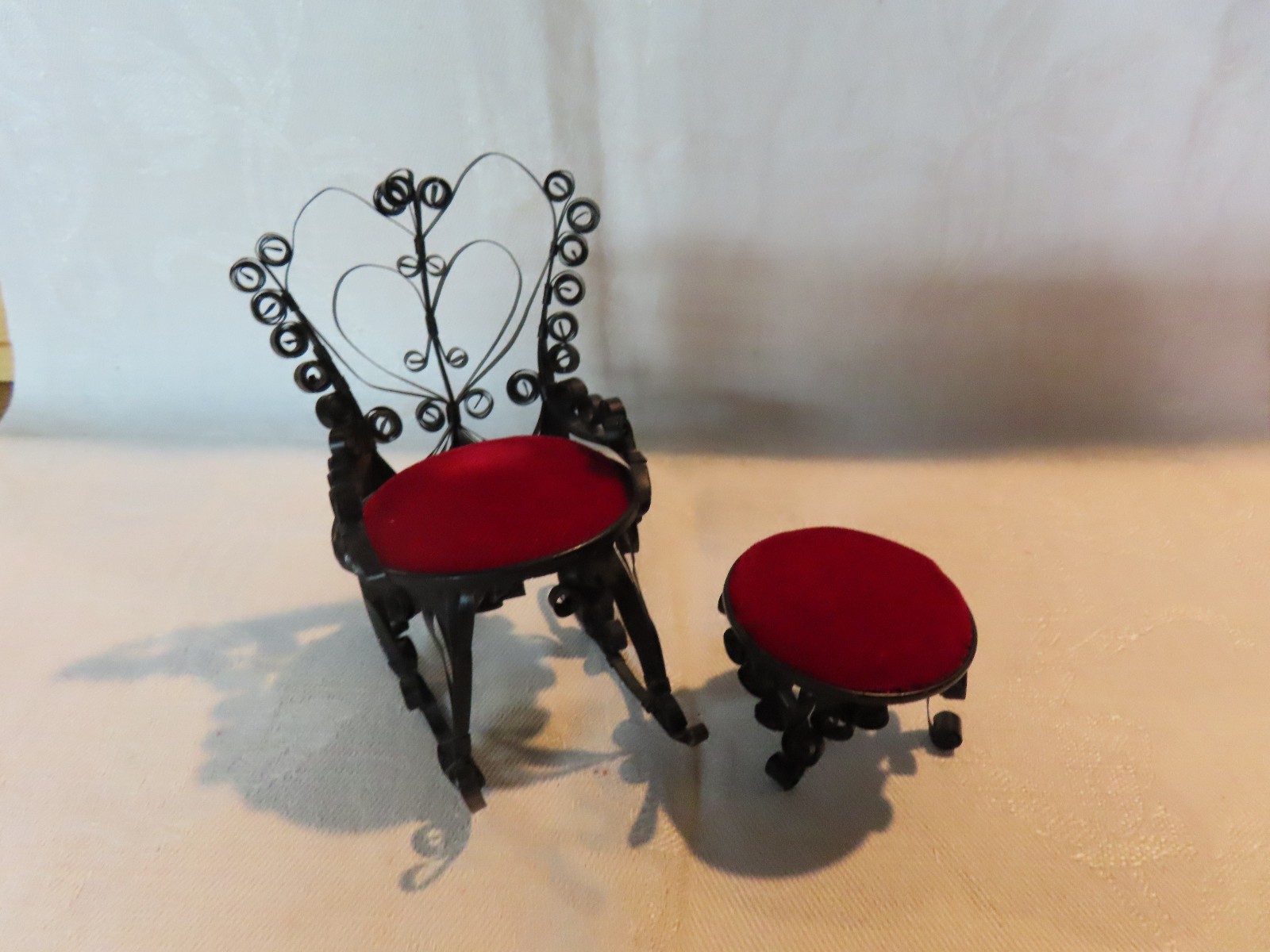 Miniature toy dollhouse Victorian tin can chair footstool tramp folk art