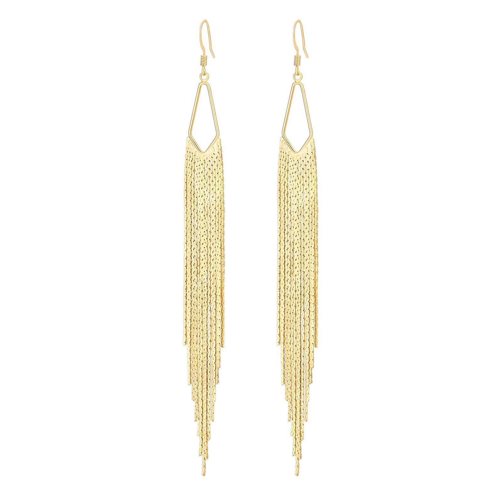 18K Gold Plated Long Chain Tassel Earrings Trendy Sleek Chain Dangle Drop Ear...