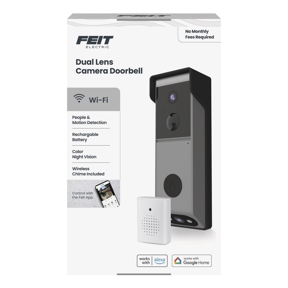 Feit Electric Smart Wireless Doorbell w/Dual-Lens 1080p HD Camera, 24/7 Local...
