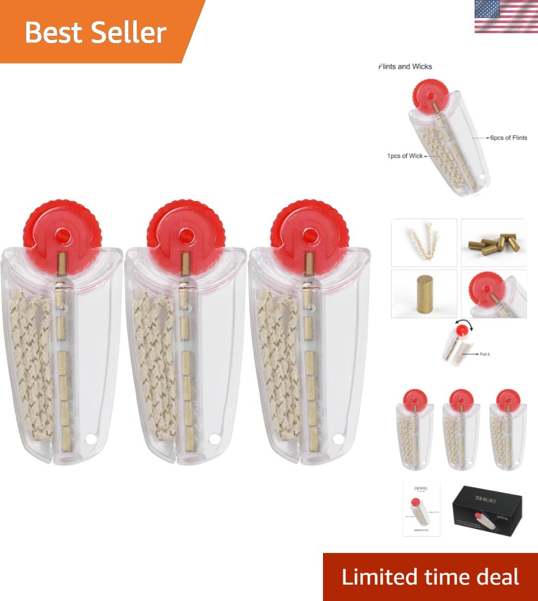 3 Pack Lighter Wick Flint and Cotton Material, Kerosene Petrol Accessories Co...