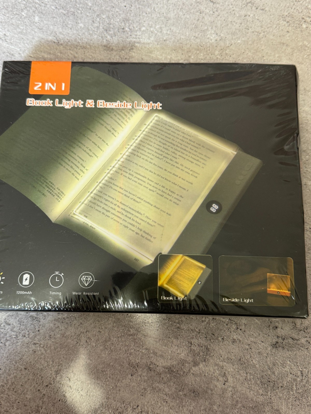 Z IN 1 2-in-1 Rechargeable Book Light & Bedside Lamp 3 Colors 1200mAh New