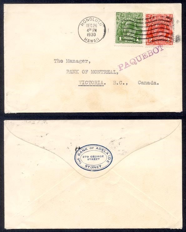 AUSTRALIA 1920 KGV COMBO PAQUEBOT TO CANADA