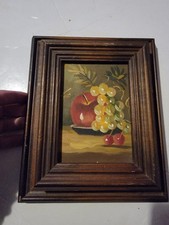 Vintage Fruit Painting Artwork Art Necklace Hanging Jewelry Box Hideaway Wood