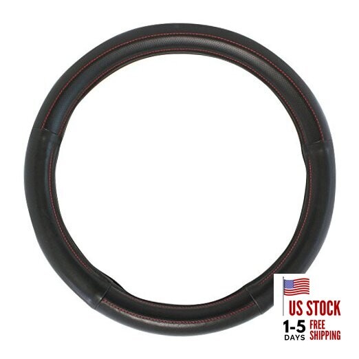  54009 Black 18" Deluxe Steering Wheel Cover, Black w/red stitching 
