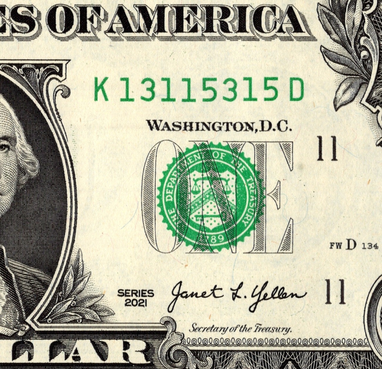 Trinary 1s 3s 5s Fancy Serial Number one Dollar Bill K13115315D