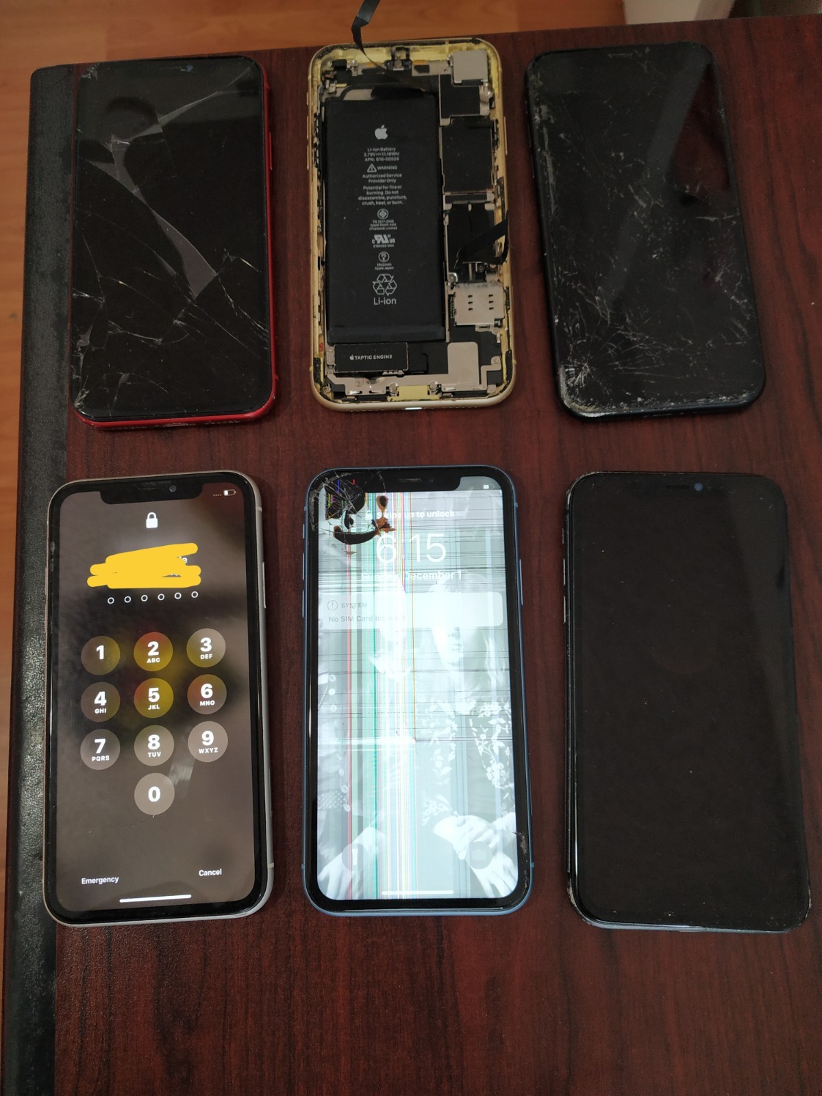 Lot of 6 Apple iPhone 11 64GB (1pc) and XR 64GB (5pcs) For parts