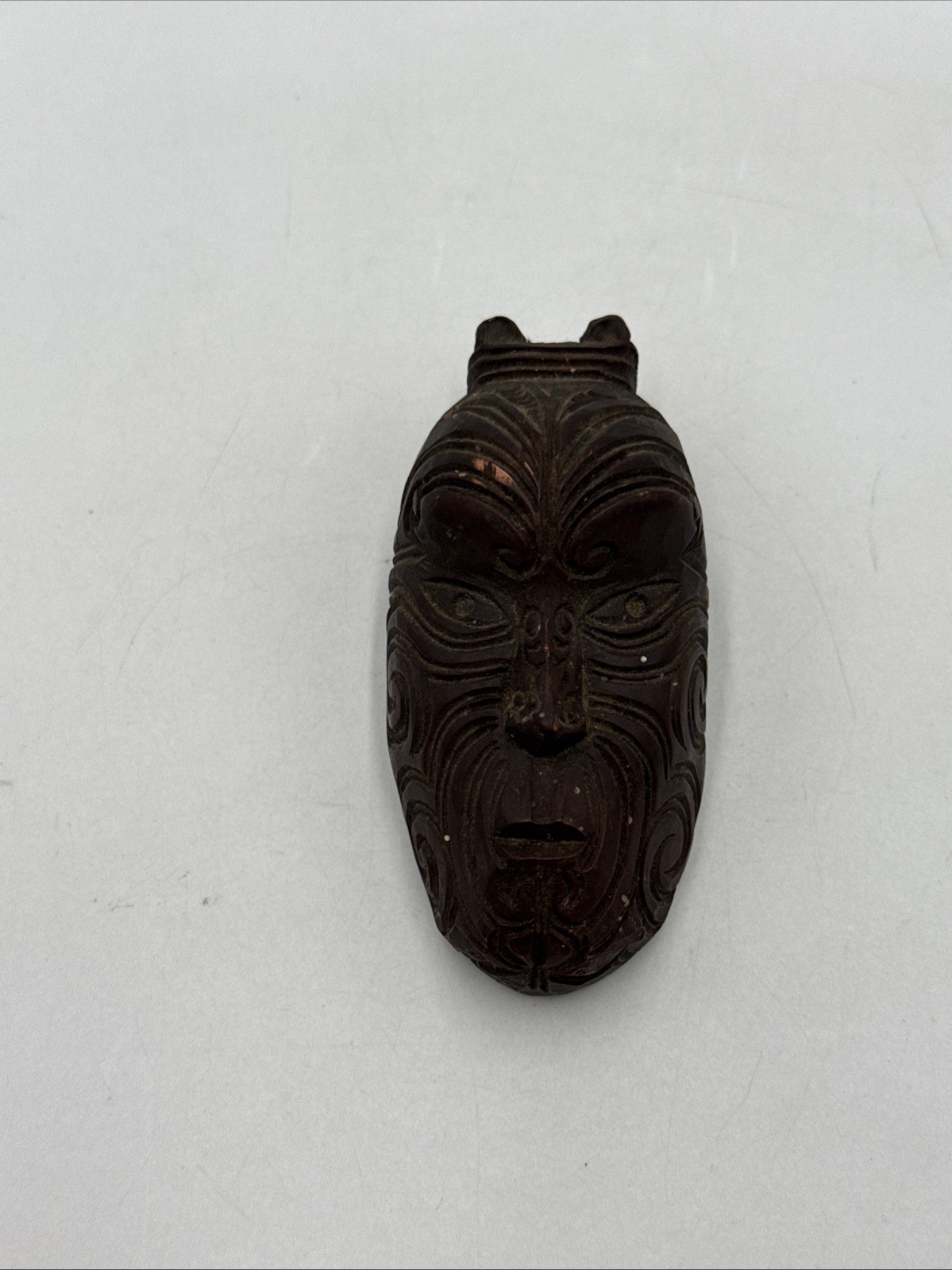 VINTAGE BENJES IND LTD MAORI MALE  FIGURINE HEAD WOOD 1973 RARE 4"