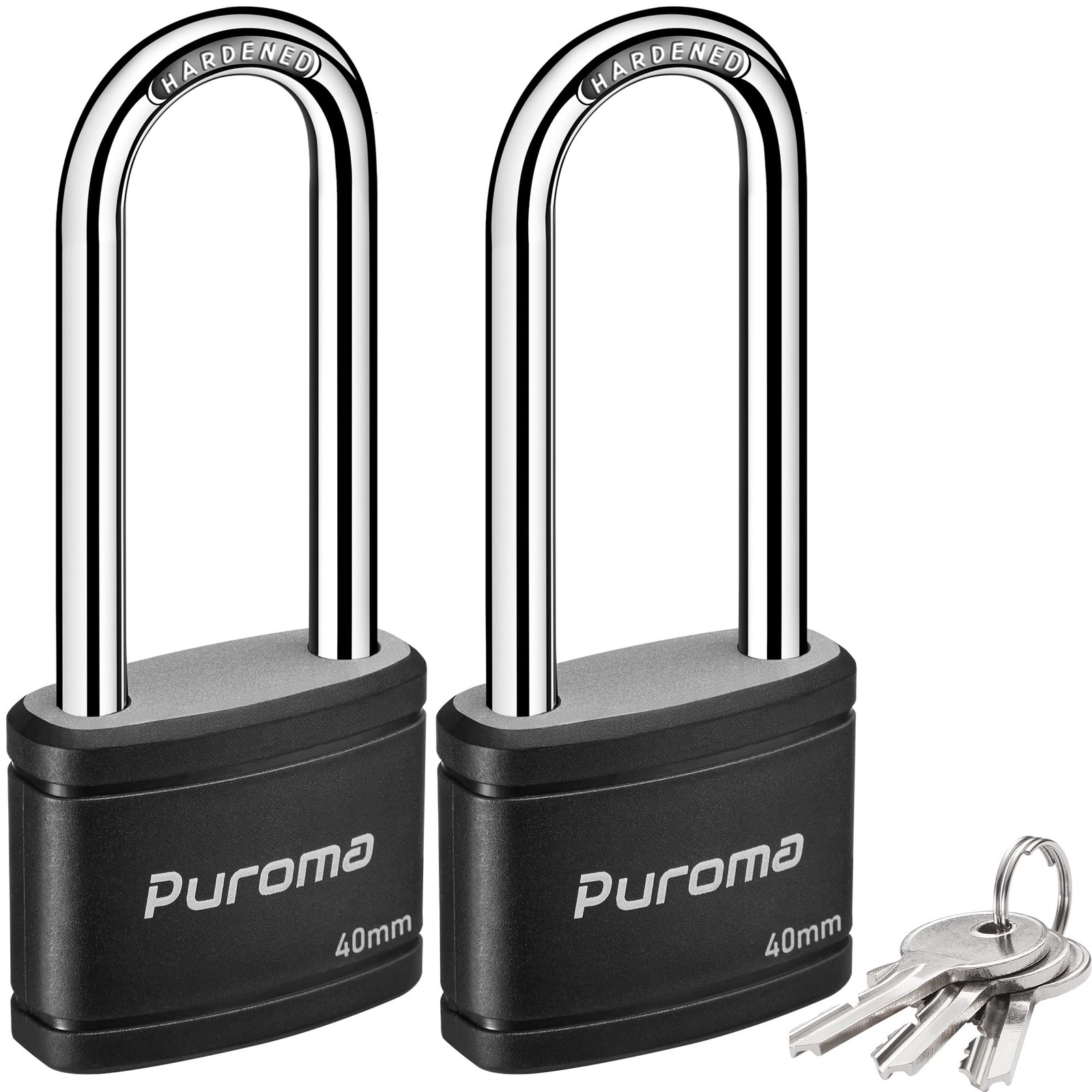 Puroma 2 Pack Keyed Padlock with 3 Keys, 2.5 Inch Locker Lock Inch, Black 