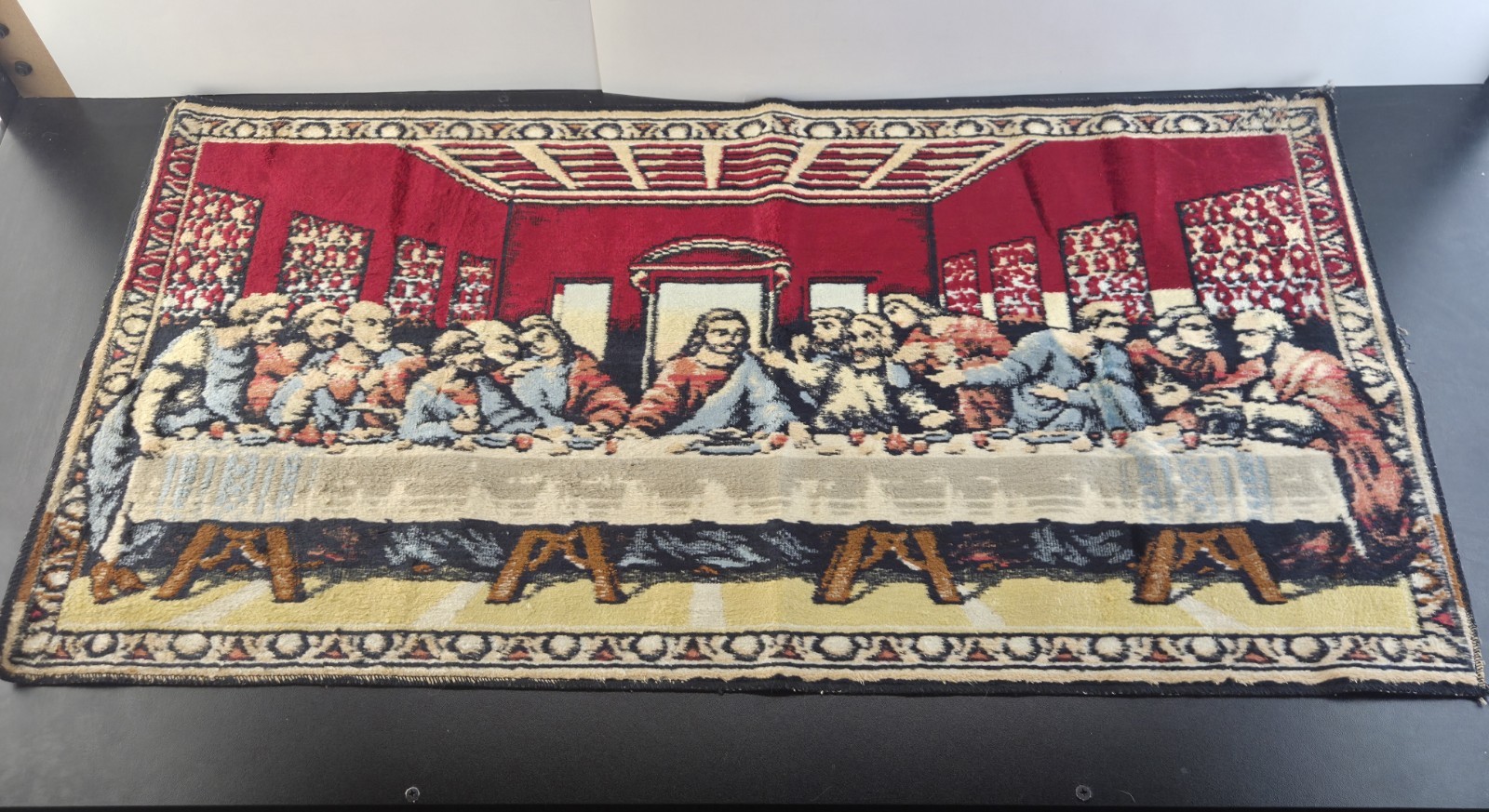 Vintage The Last Supper Velvet Tapestry 37"x20" Made In Italy?