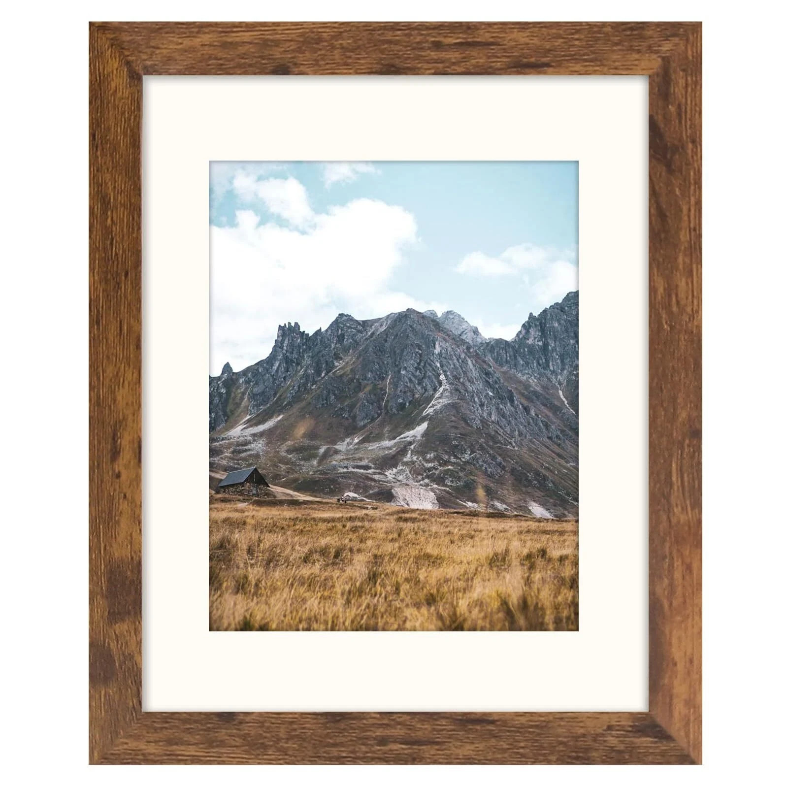 Brown 11X14 Picture Frame with Mat for 8X10 Display, Rustic Wall Photo Frame for