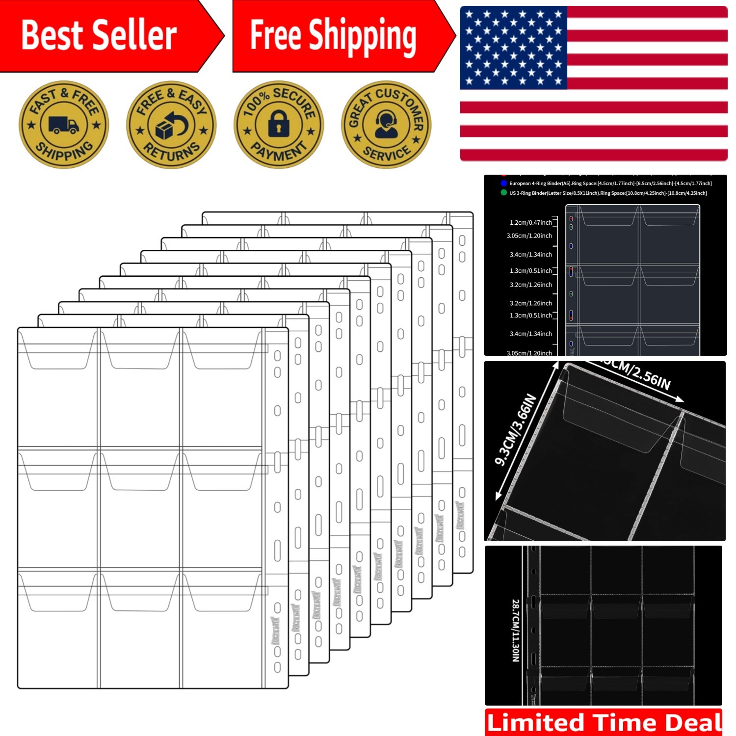 Coin Pocket Pages - Standard 9-Hole Coin Pocket Inserts Collecting Sleeves fo...