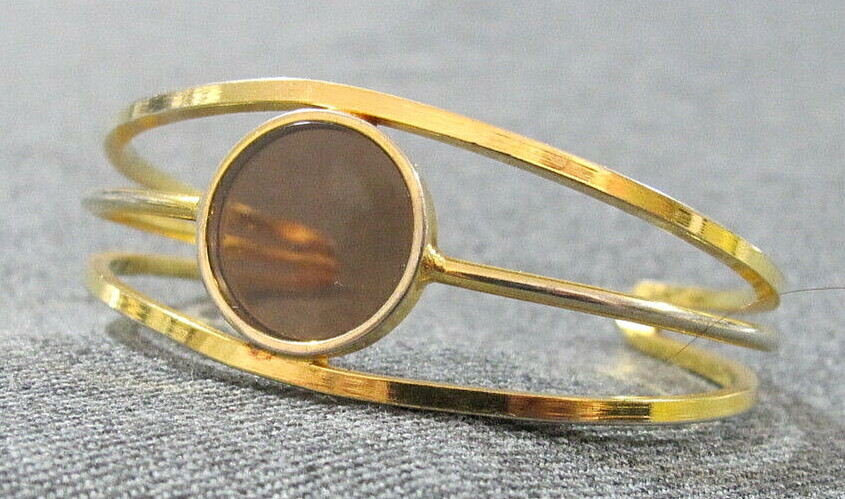 Vintage inlaid resin goldtone metal cuff bracelet         #0