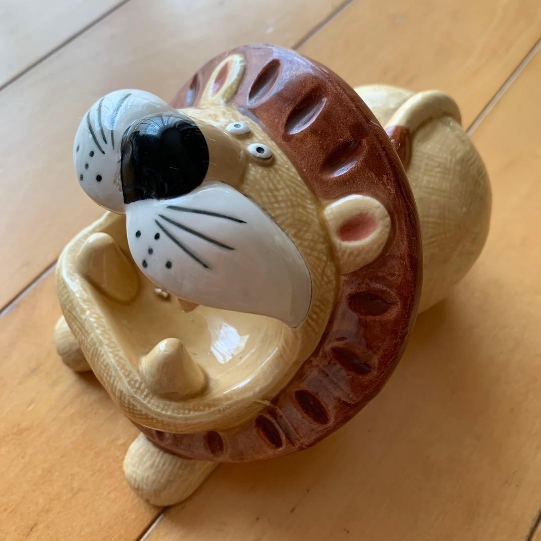 RUNE Naito Rene Showa Retro Piggy Bank Lion Ceramic Made in Japan Original