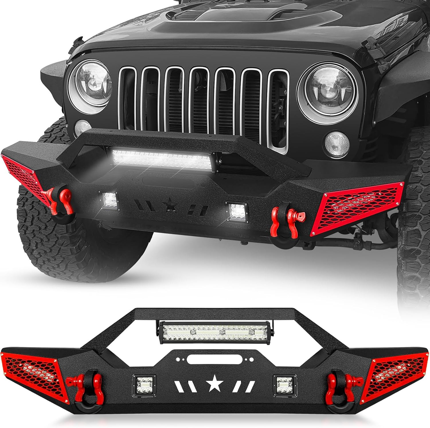For Wrangler JK JL & Gladiator JT Front Bumper Compatible with 2007-2026 Jeep Wr