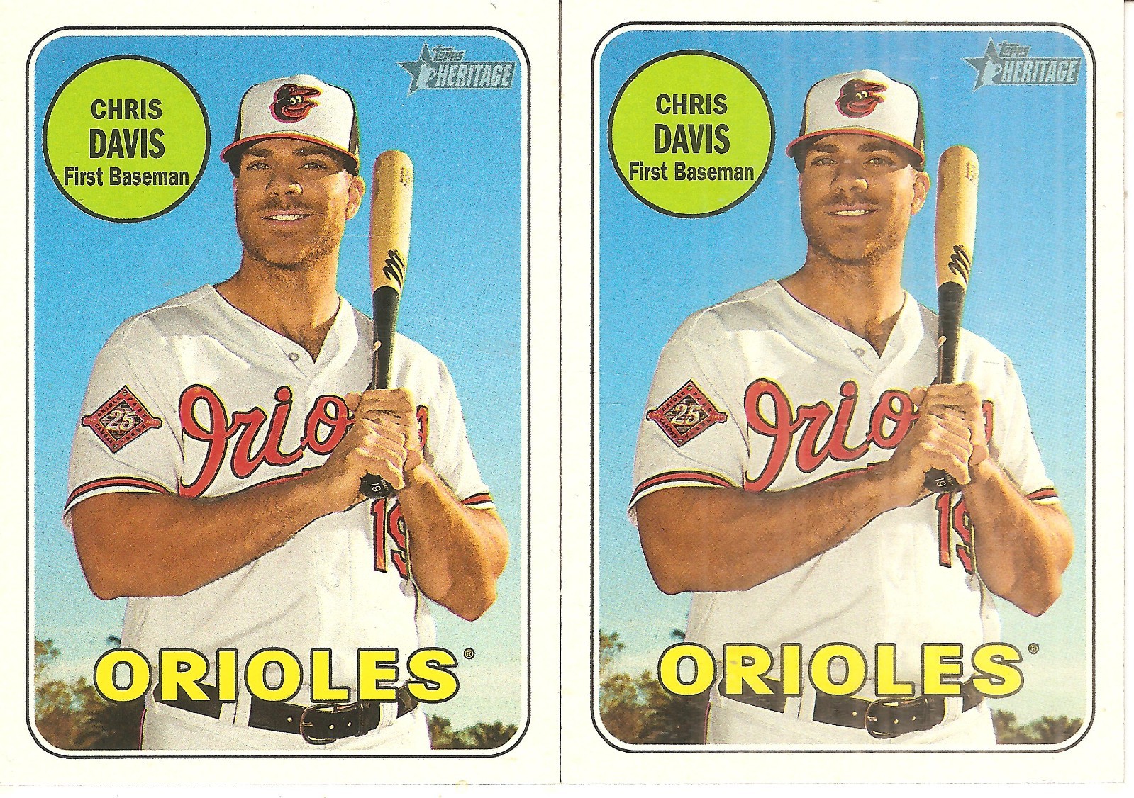 2 CARD 2018 TOPPS HERITAGE CHRIS DAVIS BASEBALL CARD LOT