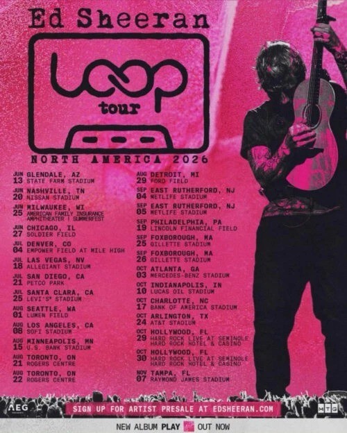 HOT!!! Ed Sheeran’s Loop Tour North America in 2026 Poster