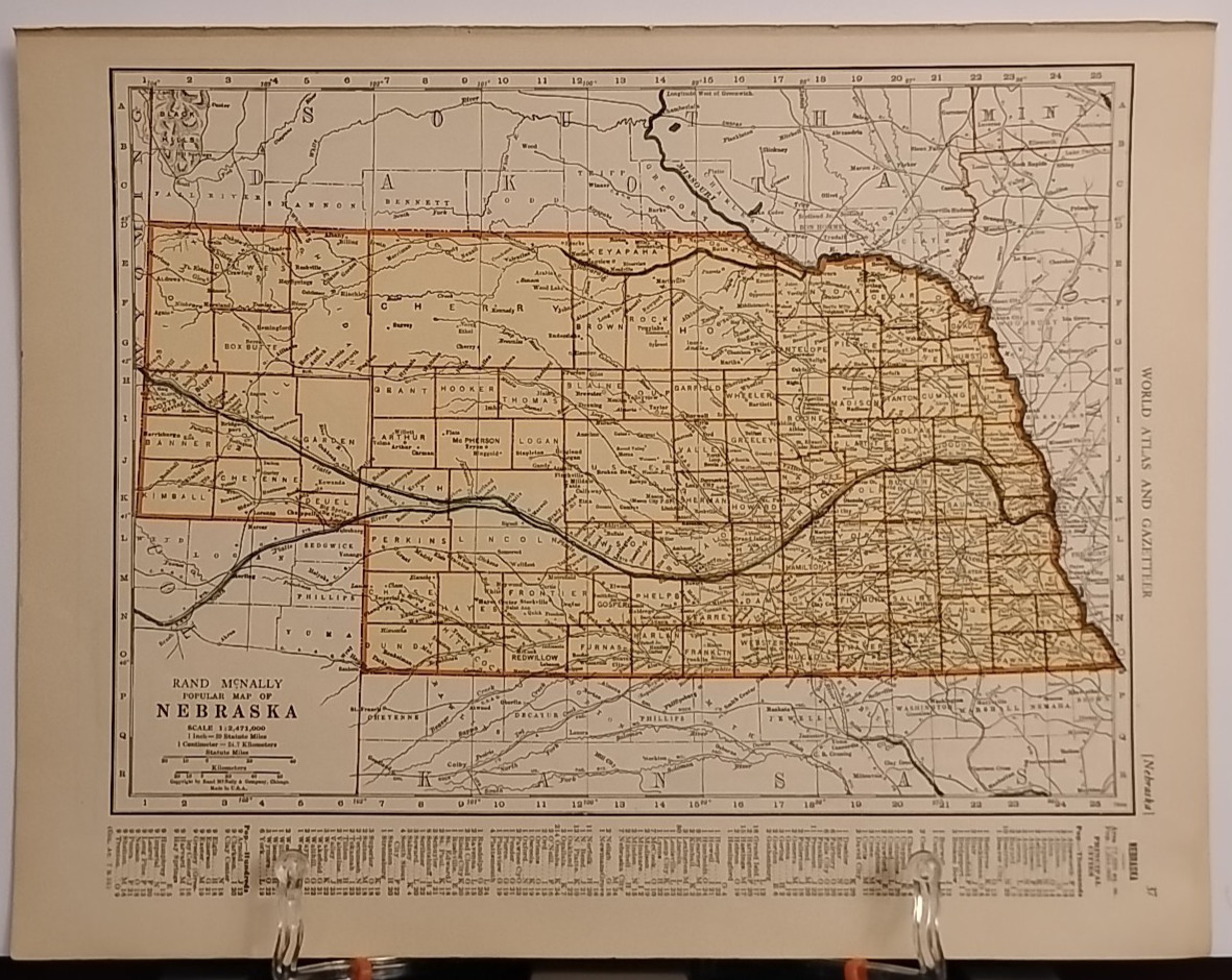 1940 Vintage NEBRASKA Map Antique Old from Collier's World Atlas & Gazetteer