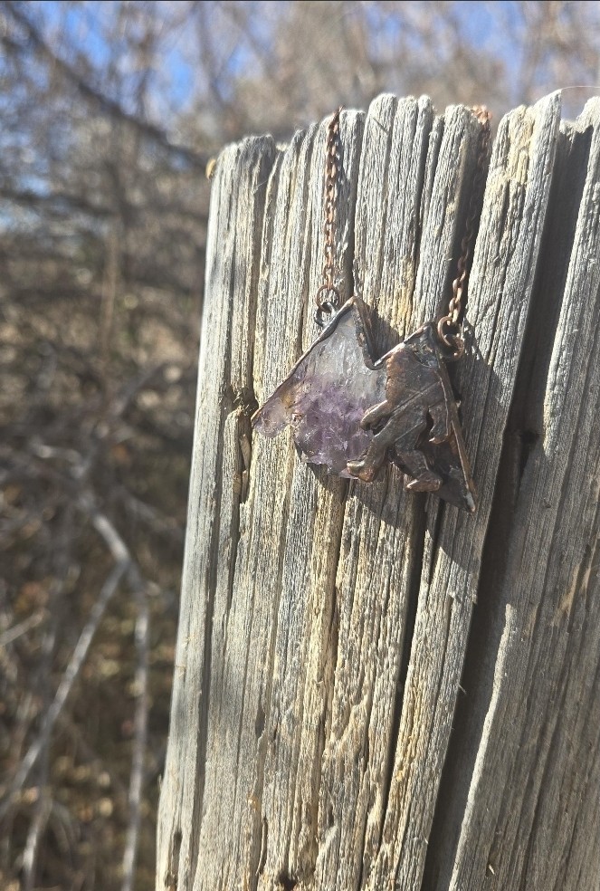 Copper Sasquatch & Amethyst Mountain Necklace - Geode, Starry Night Pendant