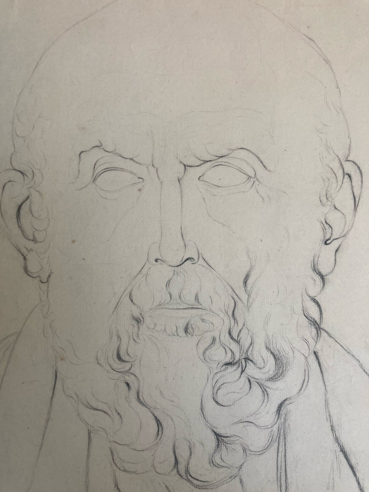 Beautiful Drawing Pencil Portrait Beard Man Bust to Identify Old Art Xixth 1850