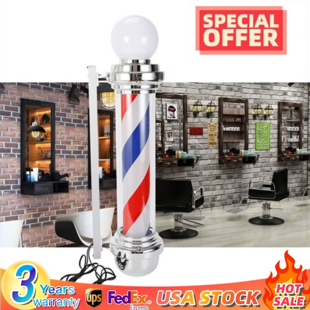 Barber Shop Pole Rotating Light Hair Salon Red/Blue/ White LED Stripes Sign Lamp