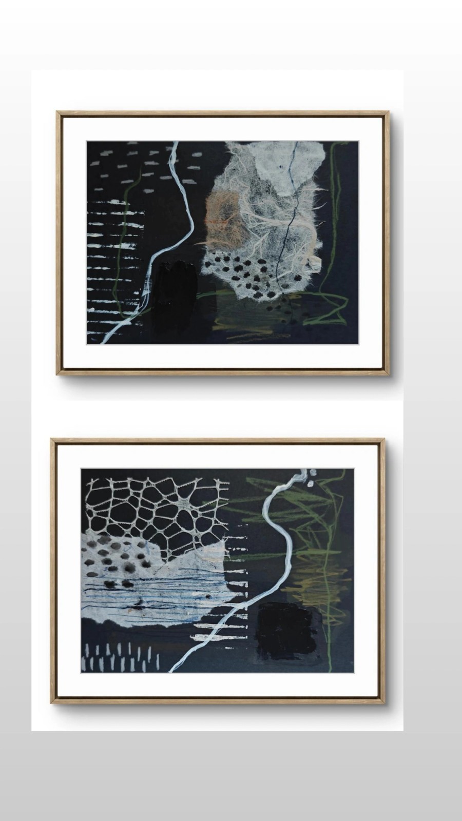 Abstract Mixed Media Collage Diptych Set of 2 Signed Original Handmade Art