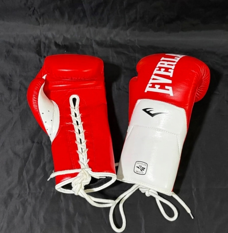 Everlast Elite Pro Boxing Gloves Lace Up type Pro Sparring Gloves Red & White
