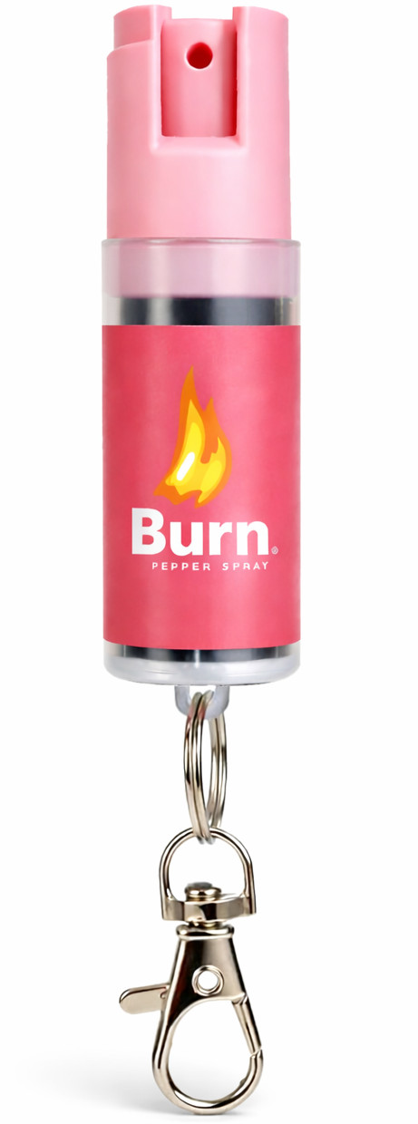 Burn Pepper Spray Keychain 0.5oz Police Strength Self Defense Safety Lock Pink