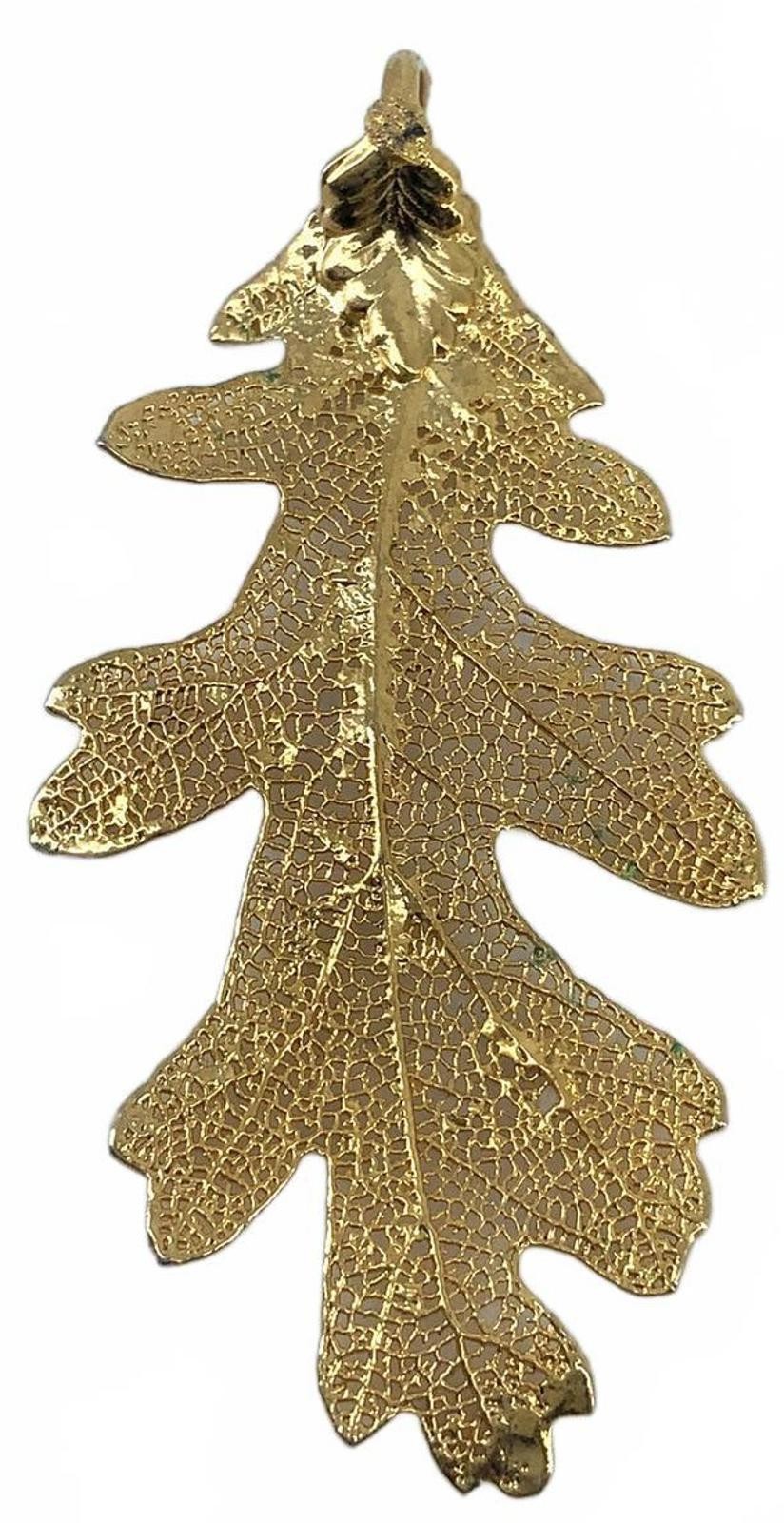 Vintage Goldtone Filigree Oak Leaf Pendant Large Botanical Fall Autumn Jewelry