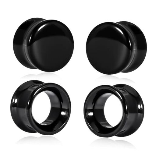 2 Pairs Glass Ear Stretching Kit 0g to 3/4" Plugs & Tunnels Set 8mm(0G) Black