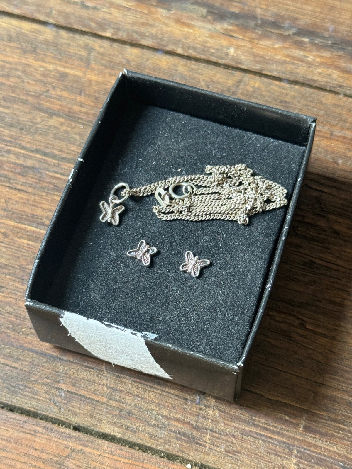 Vintage .925 Sterling Silver BH or BT Mark Butterfly Earrings & Necklace Set