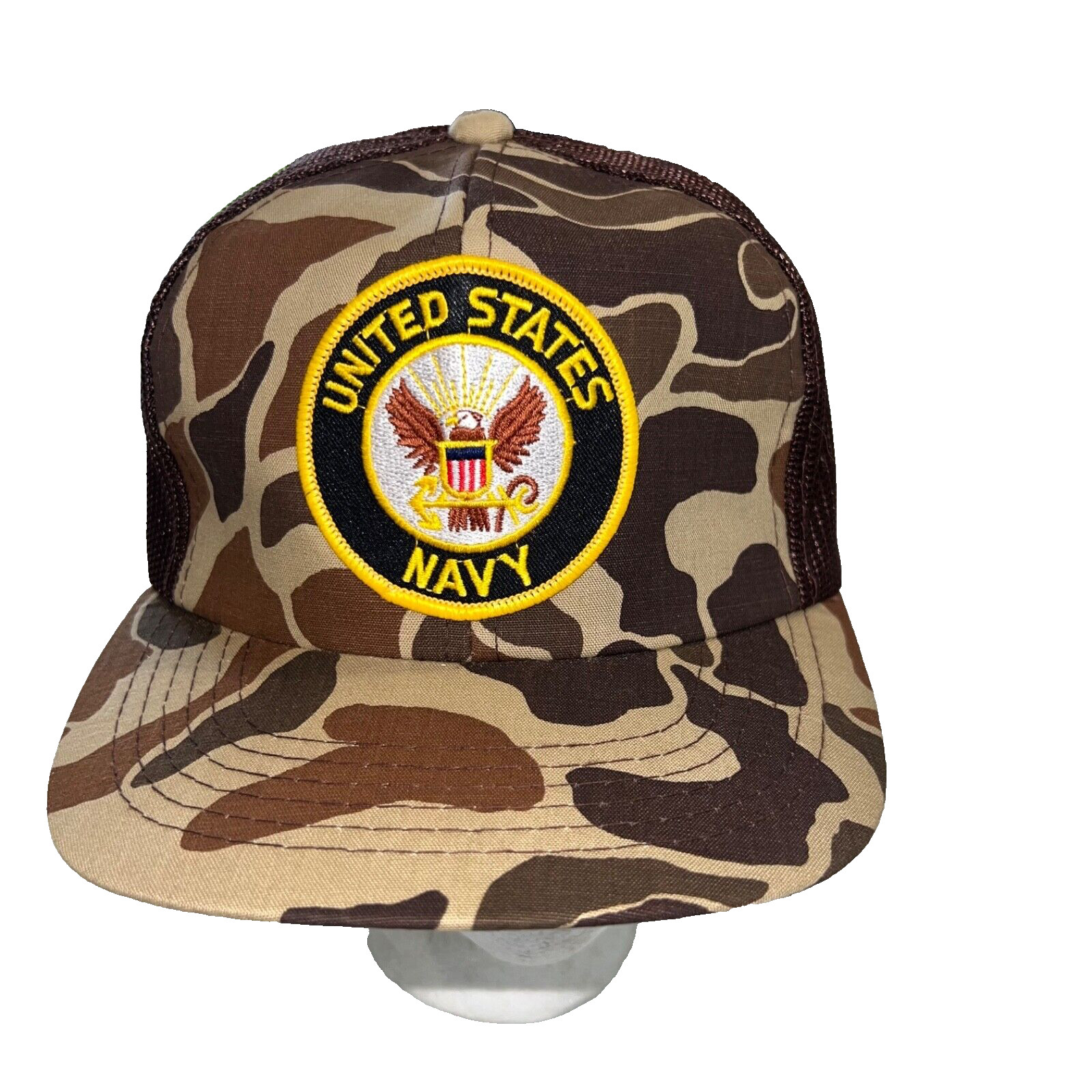 U. S. Navy Black Gold White Patch Browns Tan camouflage TruckerHat Cap  Snapback