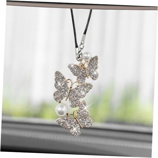 Bling Butterfly Diamond Car Hanging Accessories, Crystal Rear View Sliver