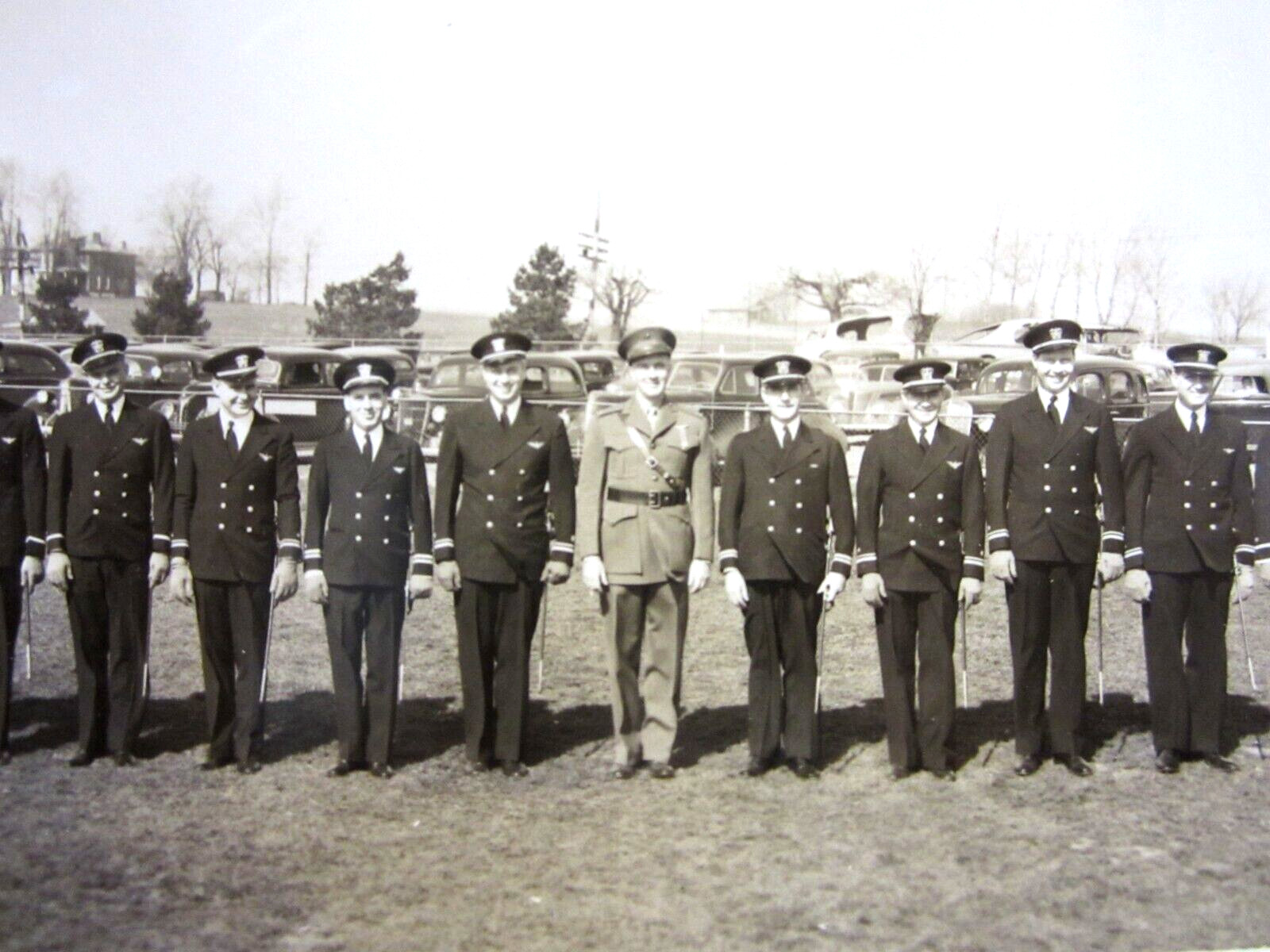 WWII US Navy USMC Pilot Group Panoramic Photo Marines Aviator Wings Swords 1940s