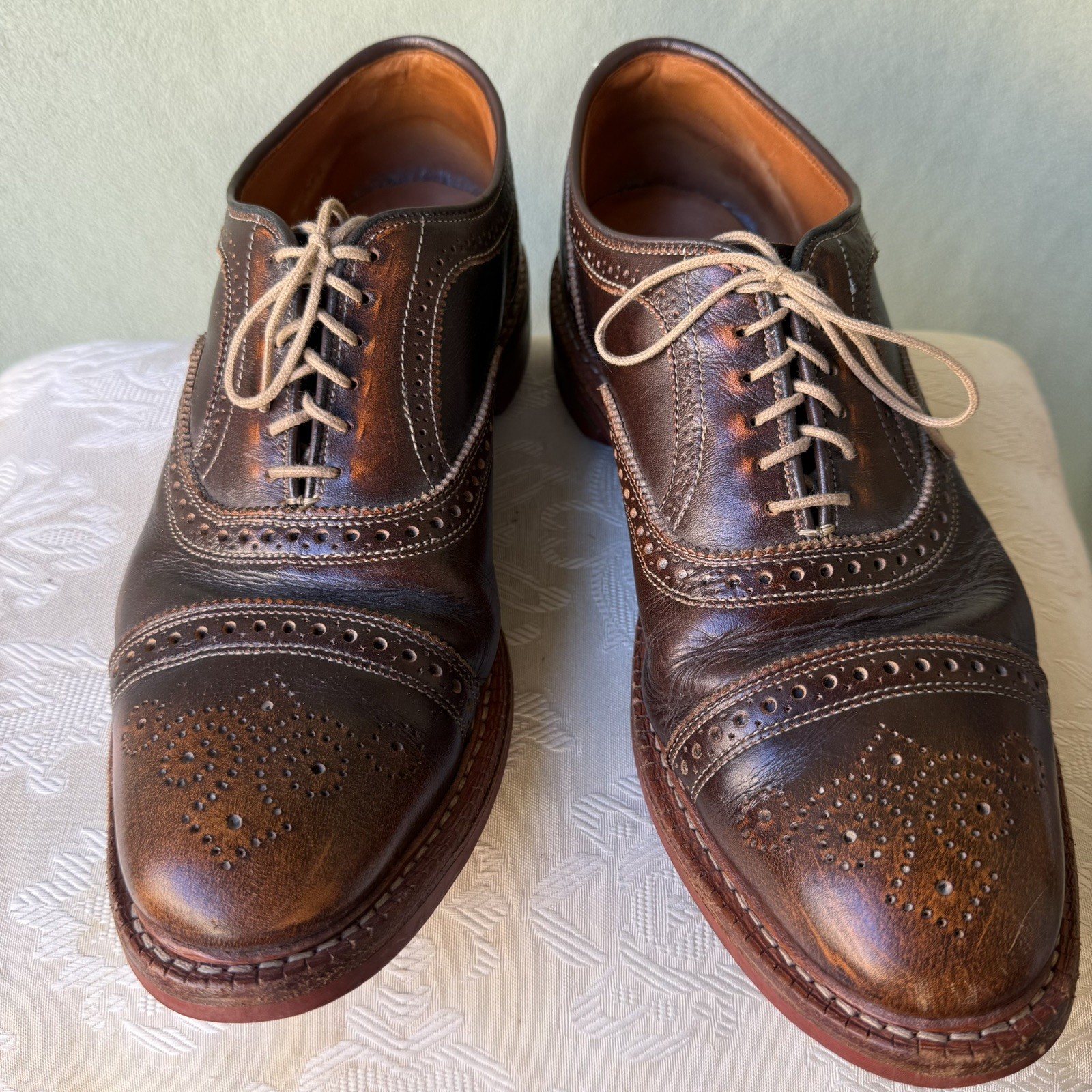 Mens Allen Edmonds Strandmok Brown Leather Cap Toe Oxford Shoes Size 10.5